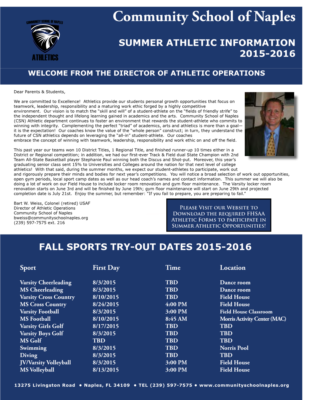 Summer Athletic Information 2015-2016