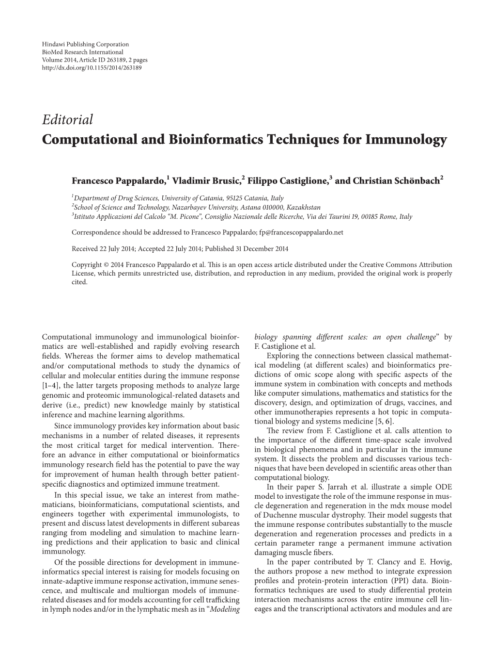Editorial Computational and Bioinformatics Techniques for Immunology