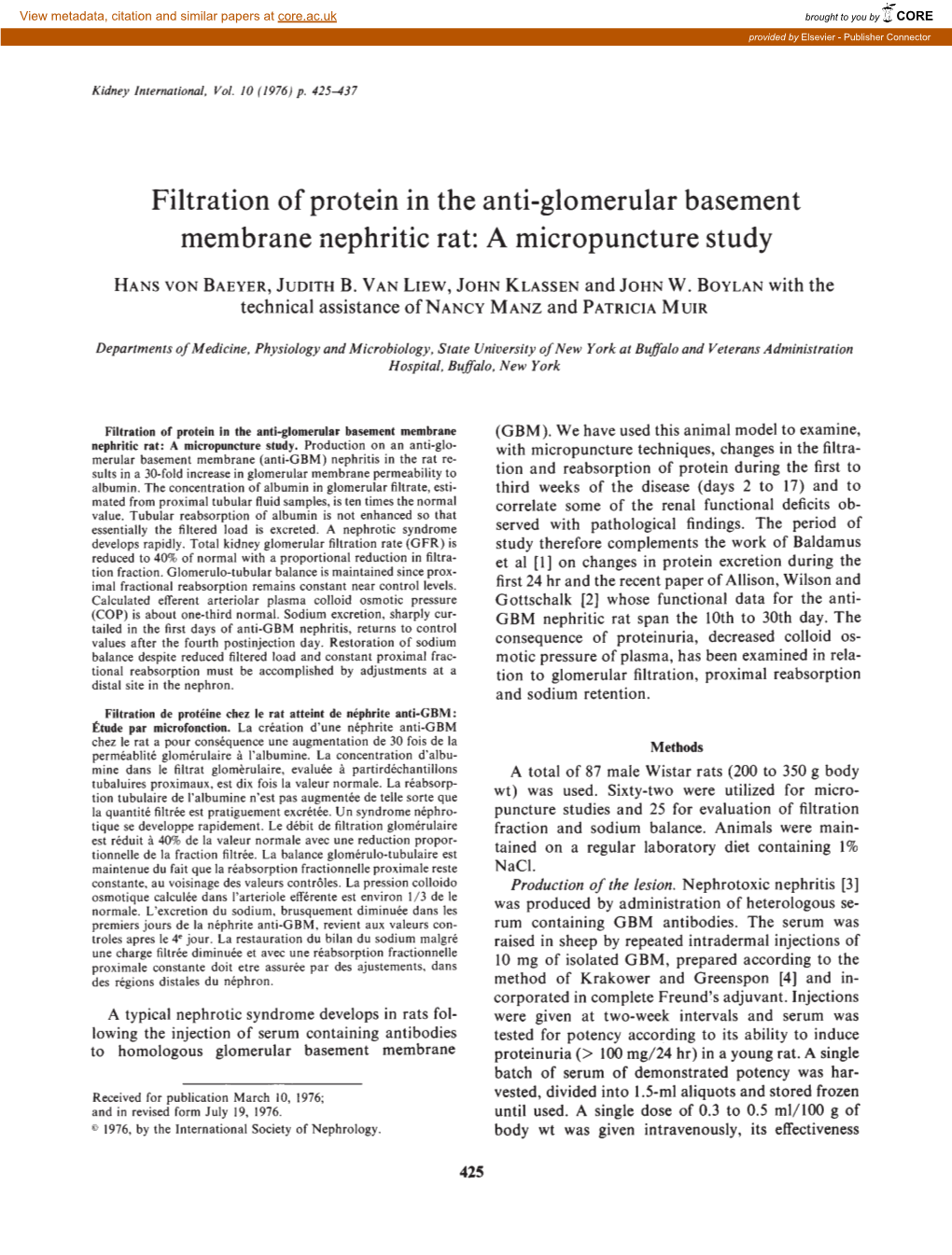 Filtration of Protein in the Anti-Glomerular Basement Membrane Nephritic Rat: a Micropuncture Study