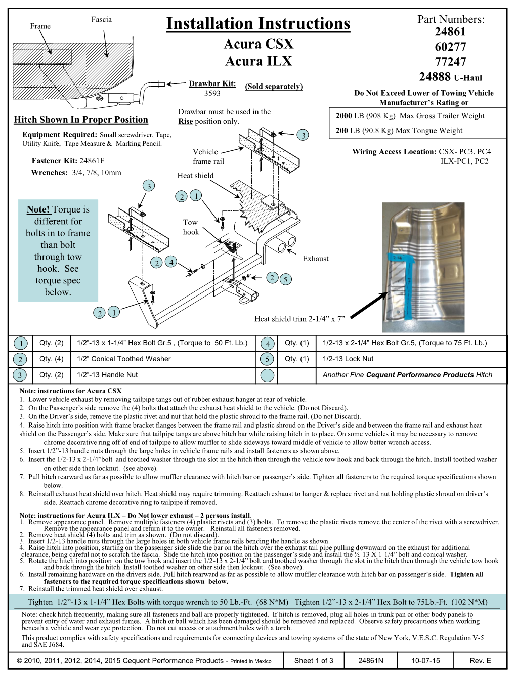 Installation Instructions Acura CSX Acura