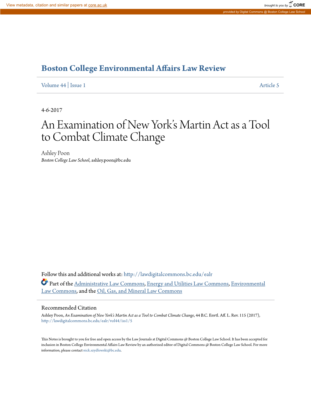 An Examination of New Yorkâ•Žs Martin Act As a Tool To