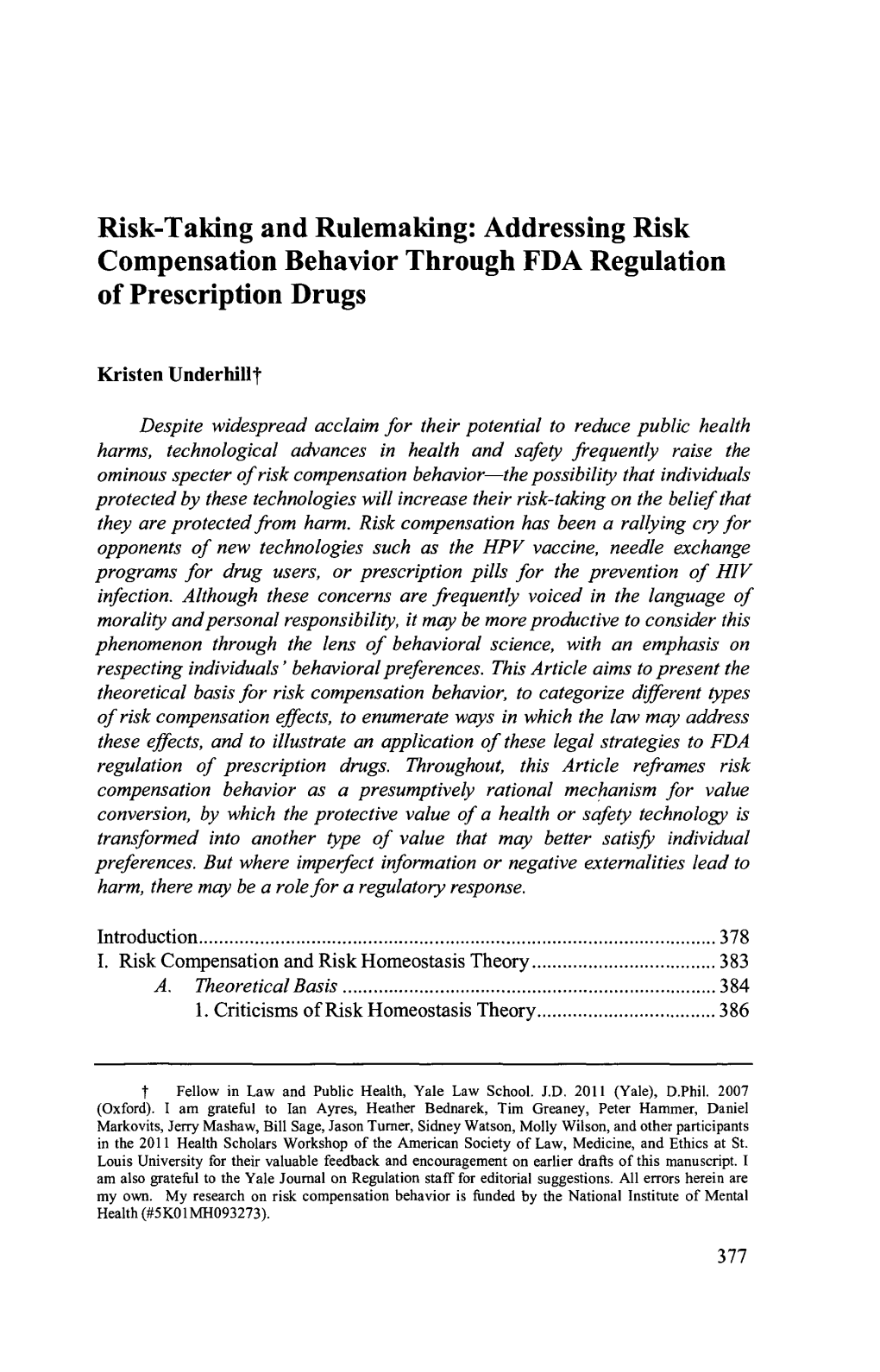 Addressing Risk Compensation Behavior Through FDA Regulation of Prescription Drugs