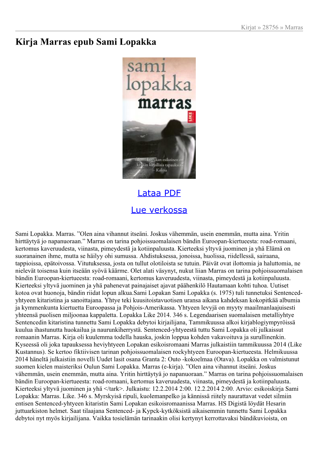 Kirja Marras Epub Sami Lopakka