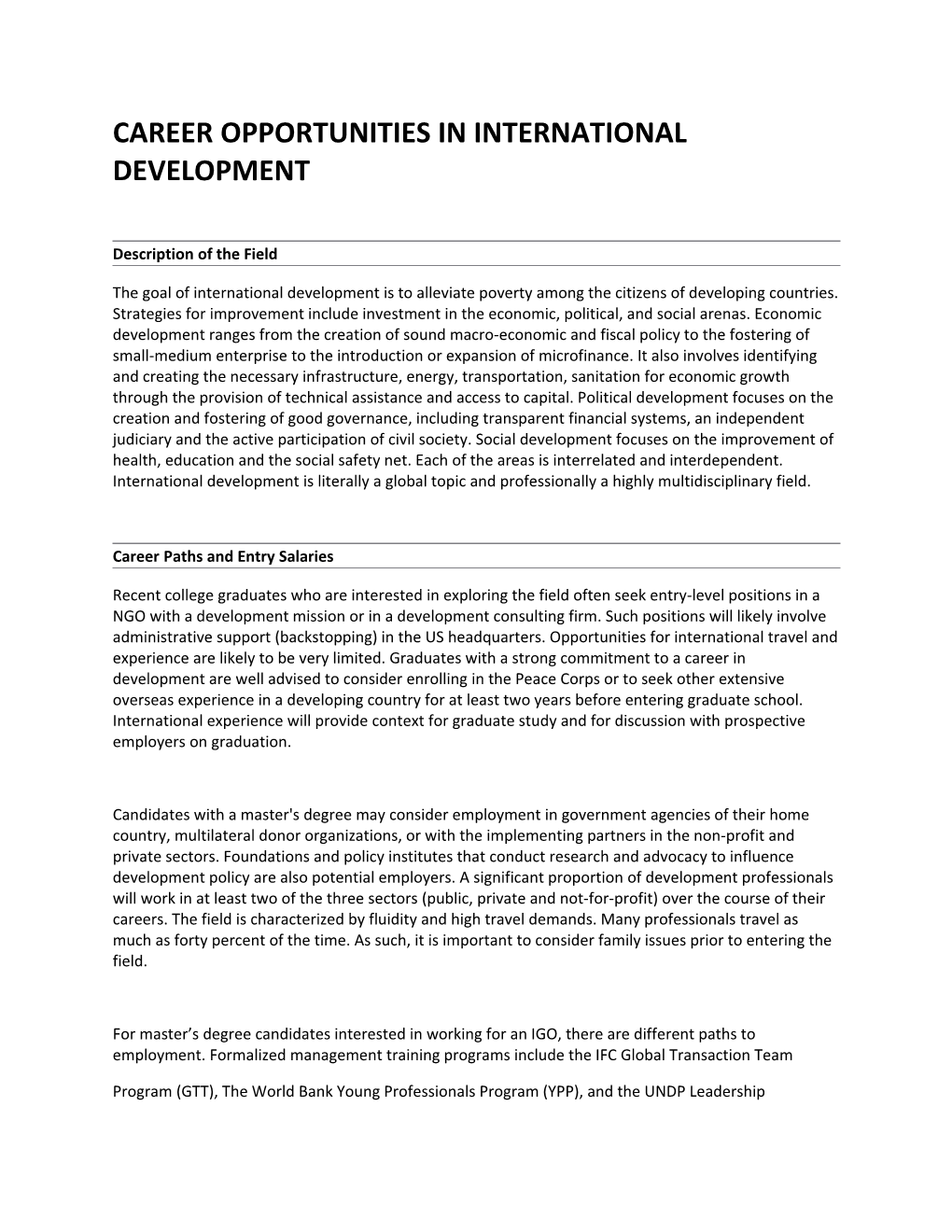 Career Opportunities in International Development