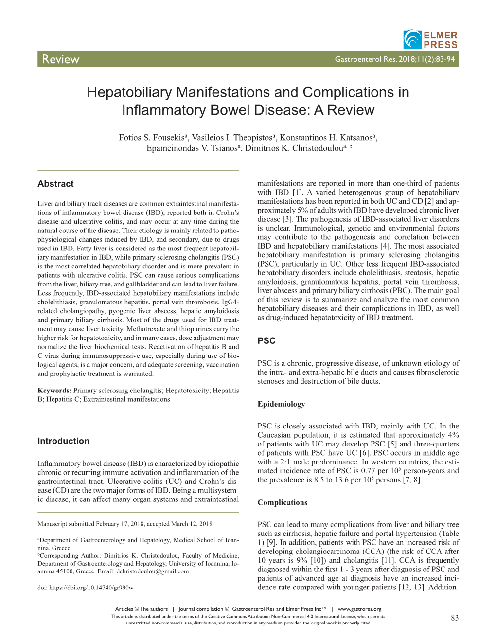 Hepatobiliary Manifestations and Complications in Inflammatory Bowel Disease: a Review