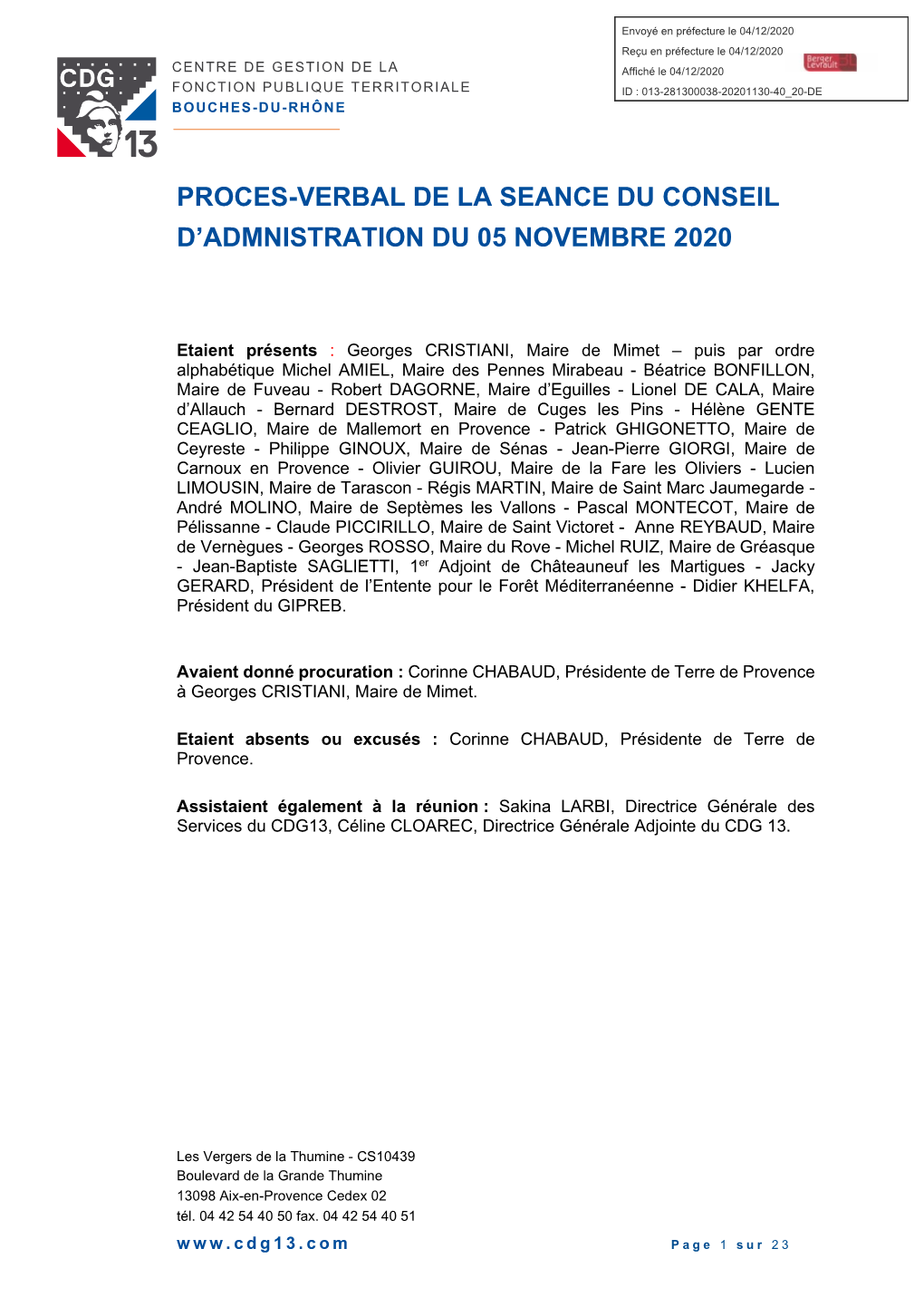 Proces-Verbal De La Seance Du Conseil D'admnistration