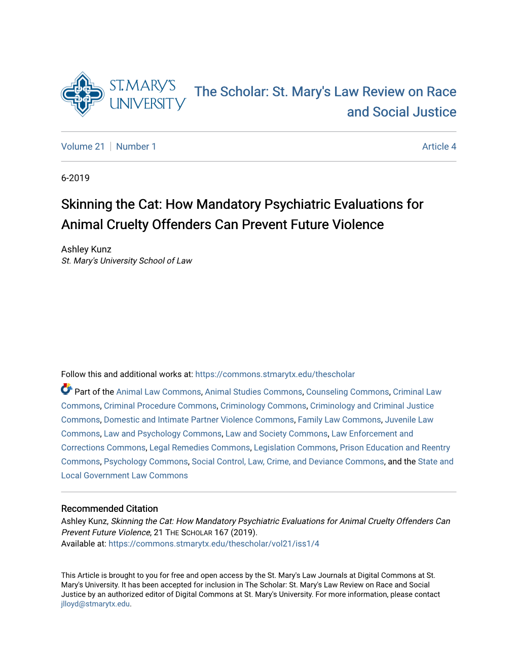 Skinning the Cat: How Mandatory Psychiatric Evaluations for Animal Cruelty Offenders Can Prevent Future Violence