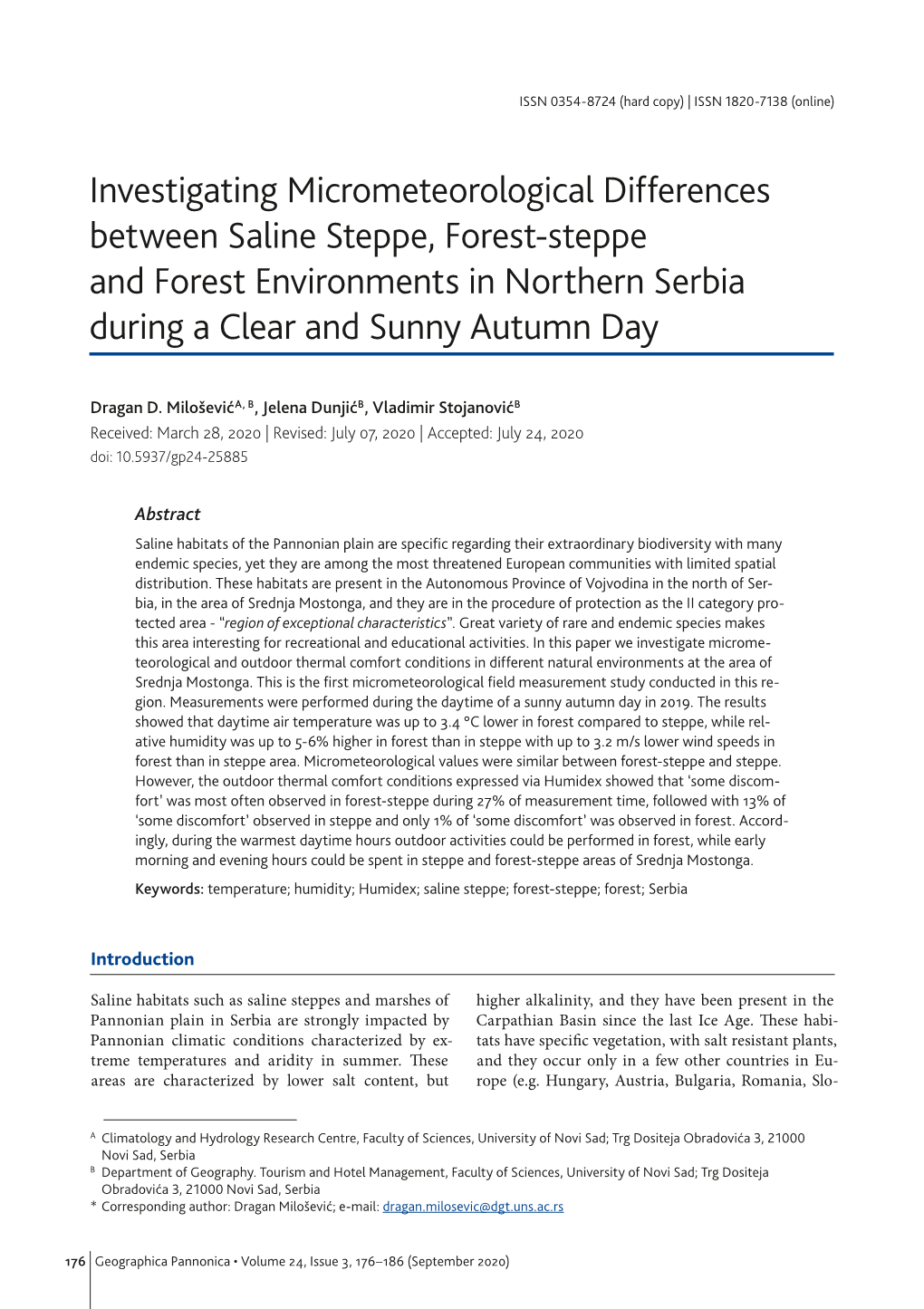 Investigating Micrometeorological Differences Between Saline Steppe, Forest-Steppe and Forest Environments in Northern Serbia During a Clear and Sunny Autumn Day