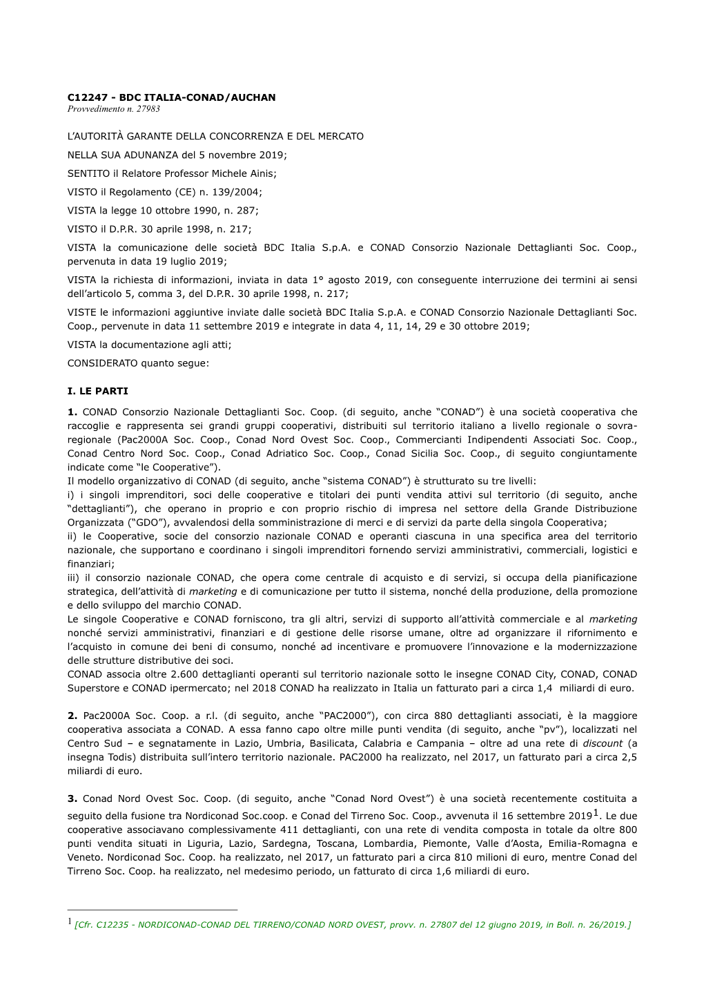 BDC ITALIA-CONAD/AUCHAN Provvedimento N. 27983 L