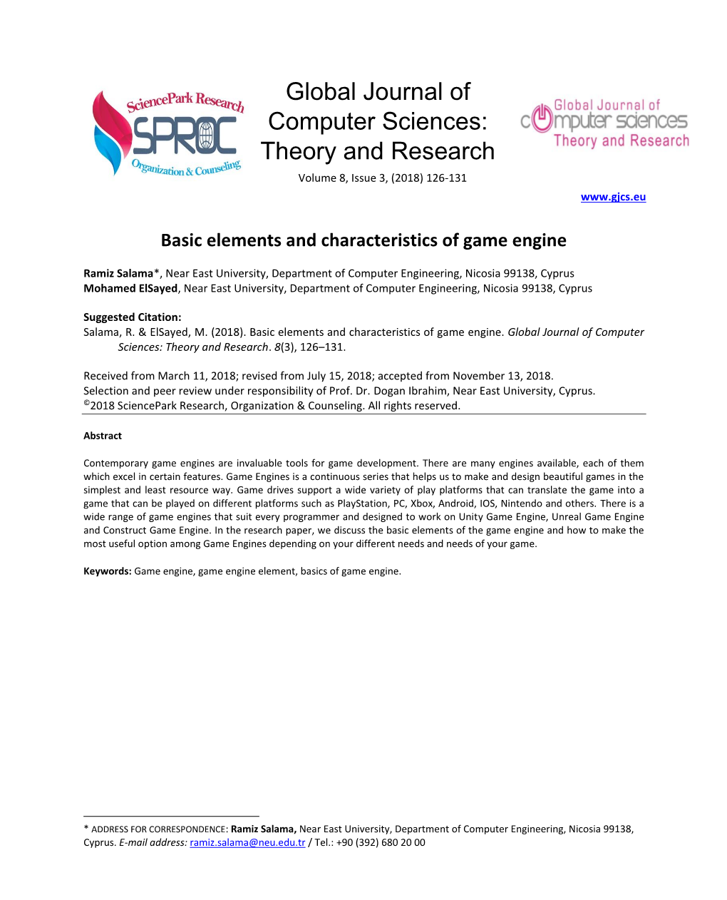 Basic Elements and Characteristics of Game Engine