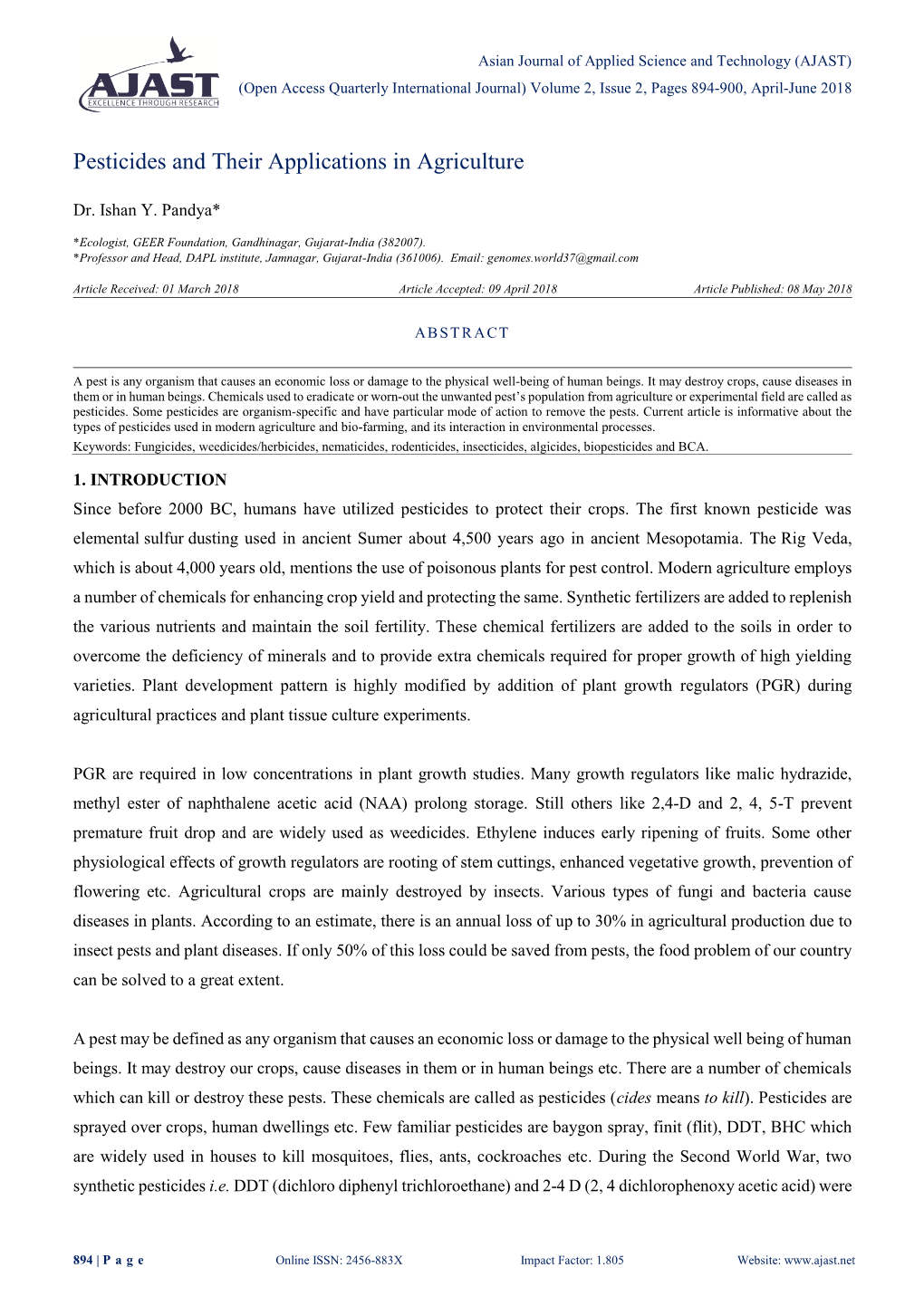 Pesticides and Their Applications in Agriculture