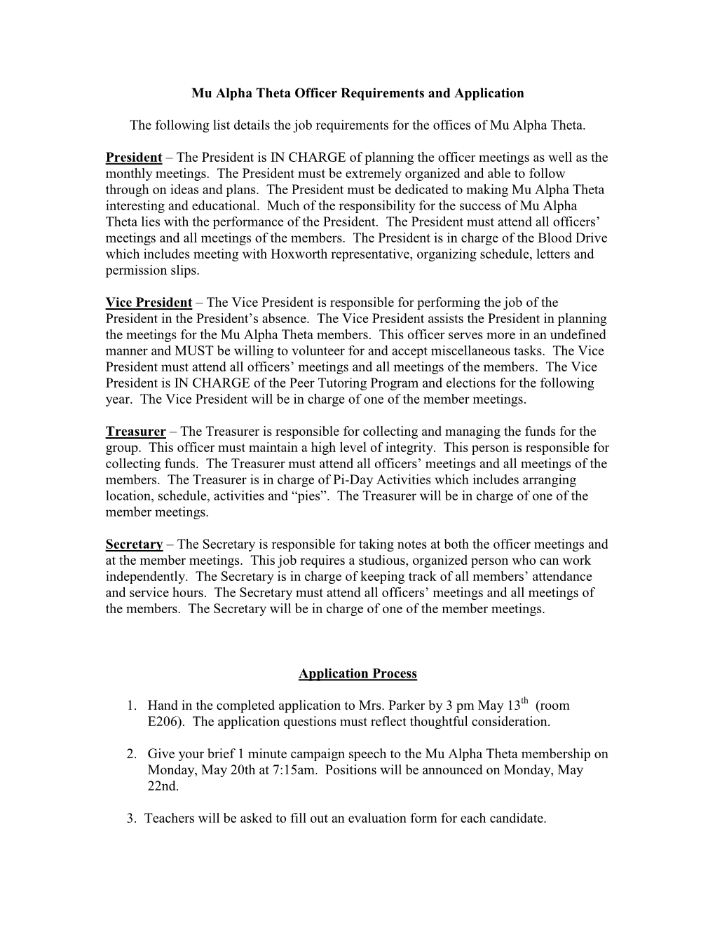 Mu Alpha Theta Officer Requirements and Application