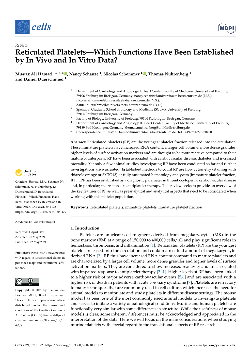 Reticulated Platelets—Which Functions Have Been Established by in Vivo and in Vitro Data?