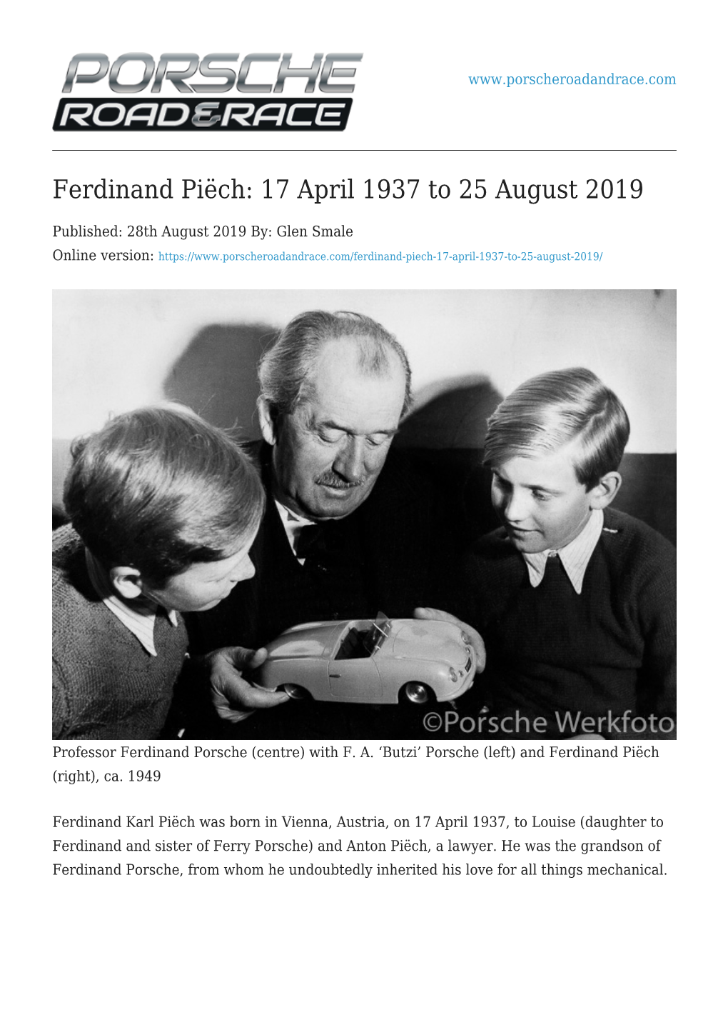 Ferdinand Piëch: 17 April 1937 to 25 August 2019