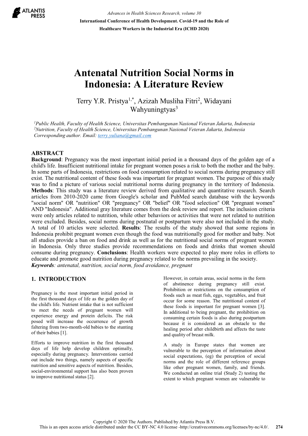 Antenatal Nutrition Social Norms in Indonesia: a Literature Review