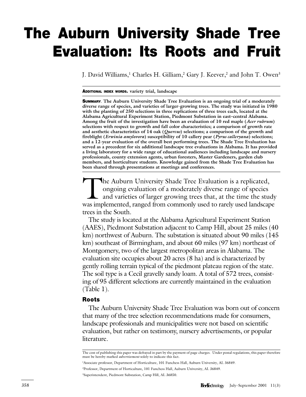 The Auburn University Shade Tree Evaluation: Its Roots and Fruit