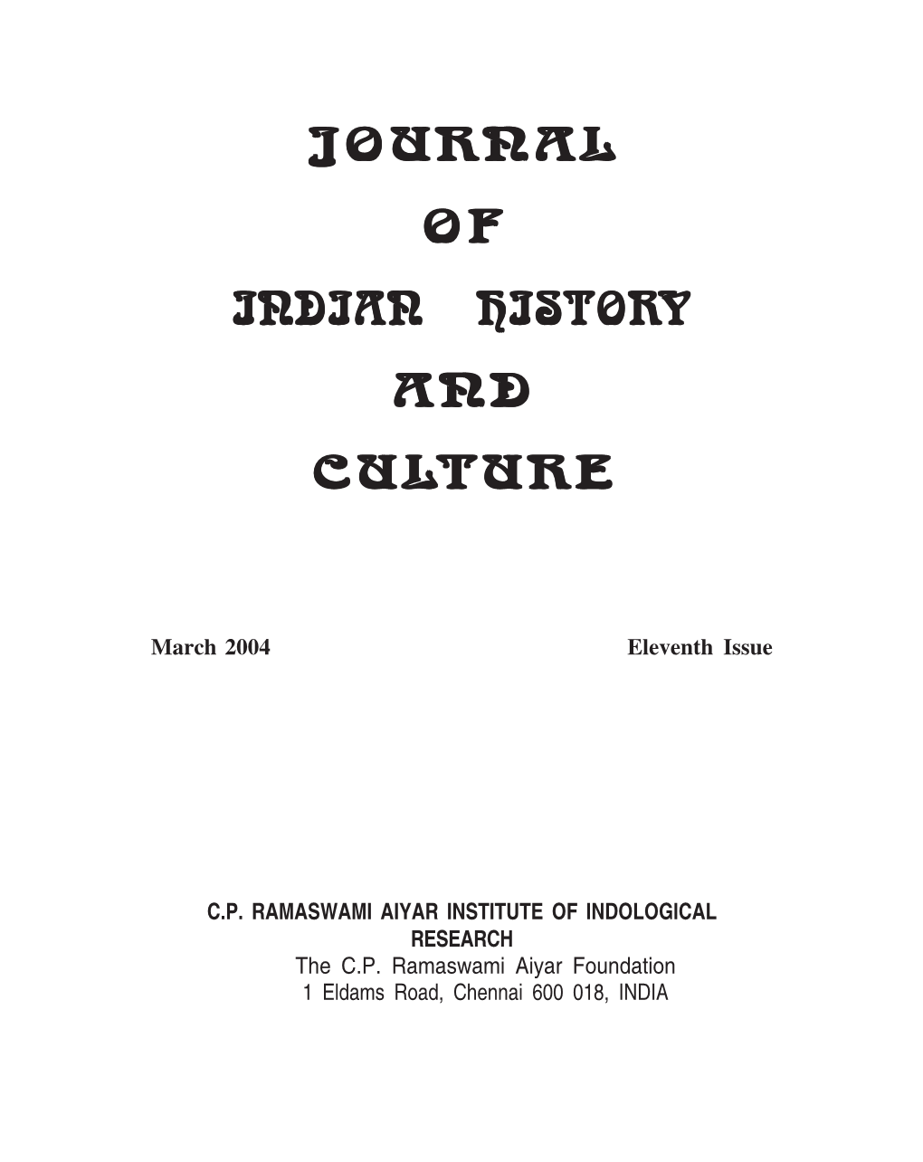 Journal of Indian Histor Indian History and Culture