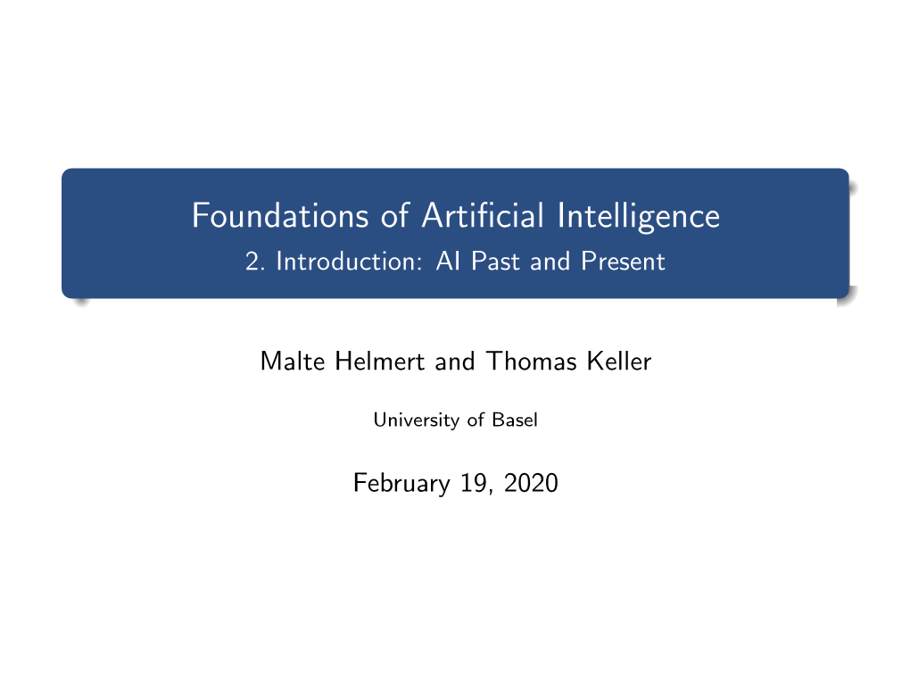 Foundations of Artificial Intelligence