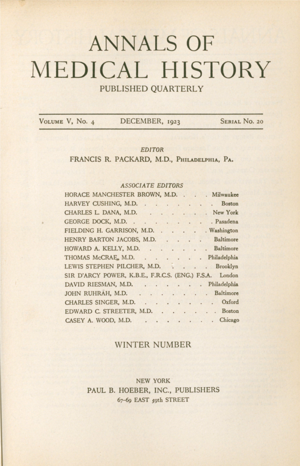 Annals of Medical History Published Quarterly