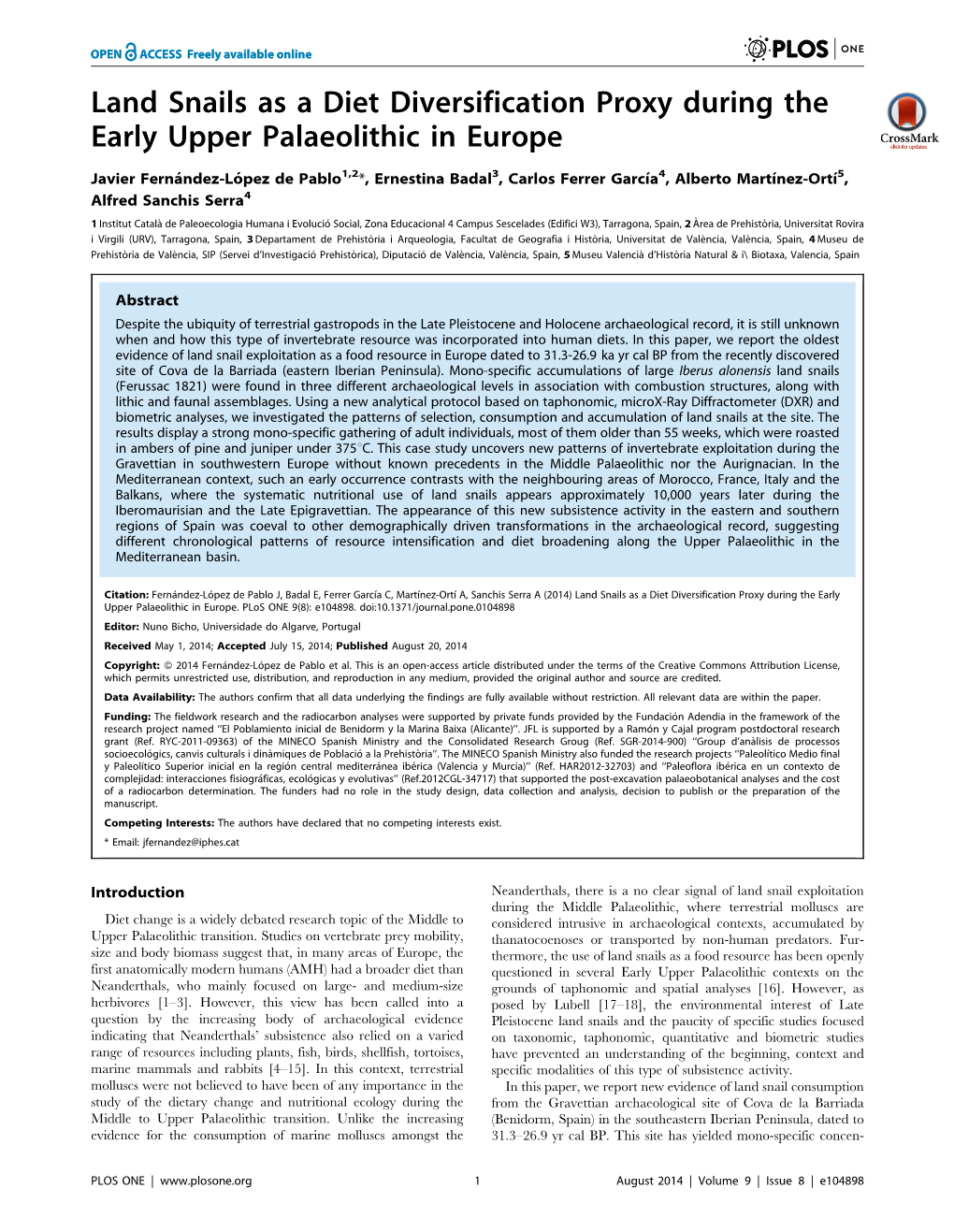 Land Snails As a Diet Diversification Proxy During the Early Upper Palaeolithic in Europe