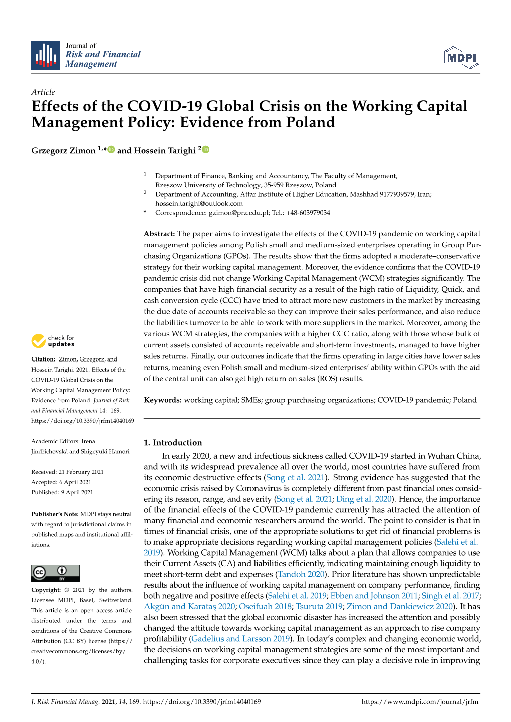 Effects of the COVID-19 Global Crisis on the Working Capital Management Policy: Evidence from Poland
