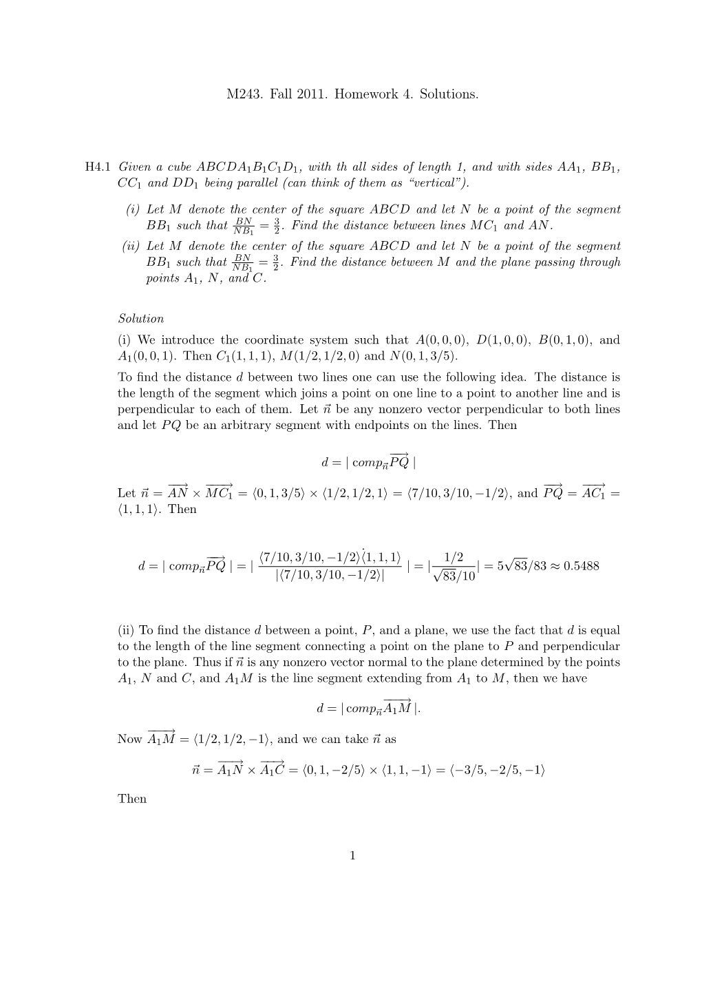 M243. Fall 2011. Homework 4. Solutions