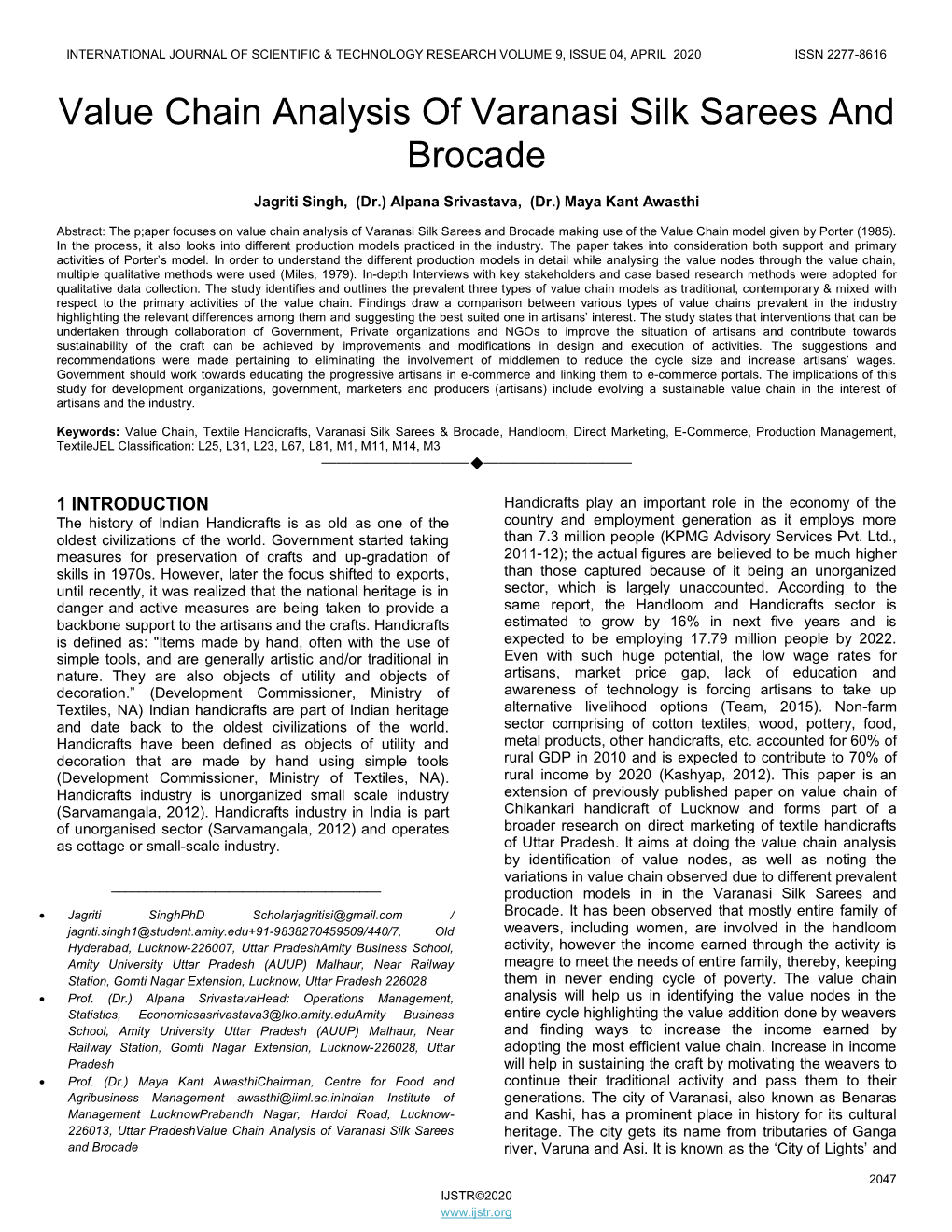 Value Chain Analysis of Varanasi Silk Sarees and Brocade