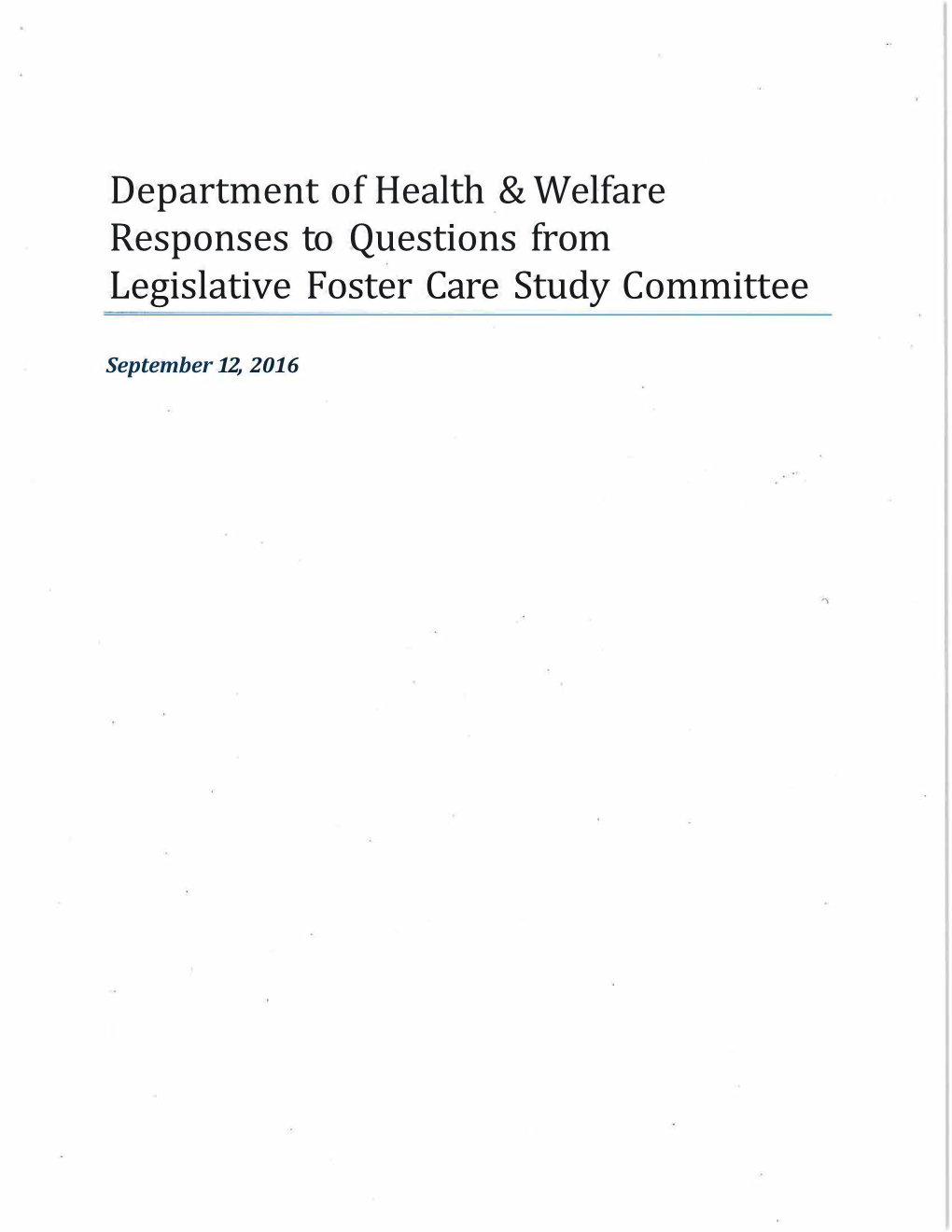 Department of Health & Welfare Responses to Questions From