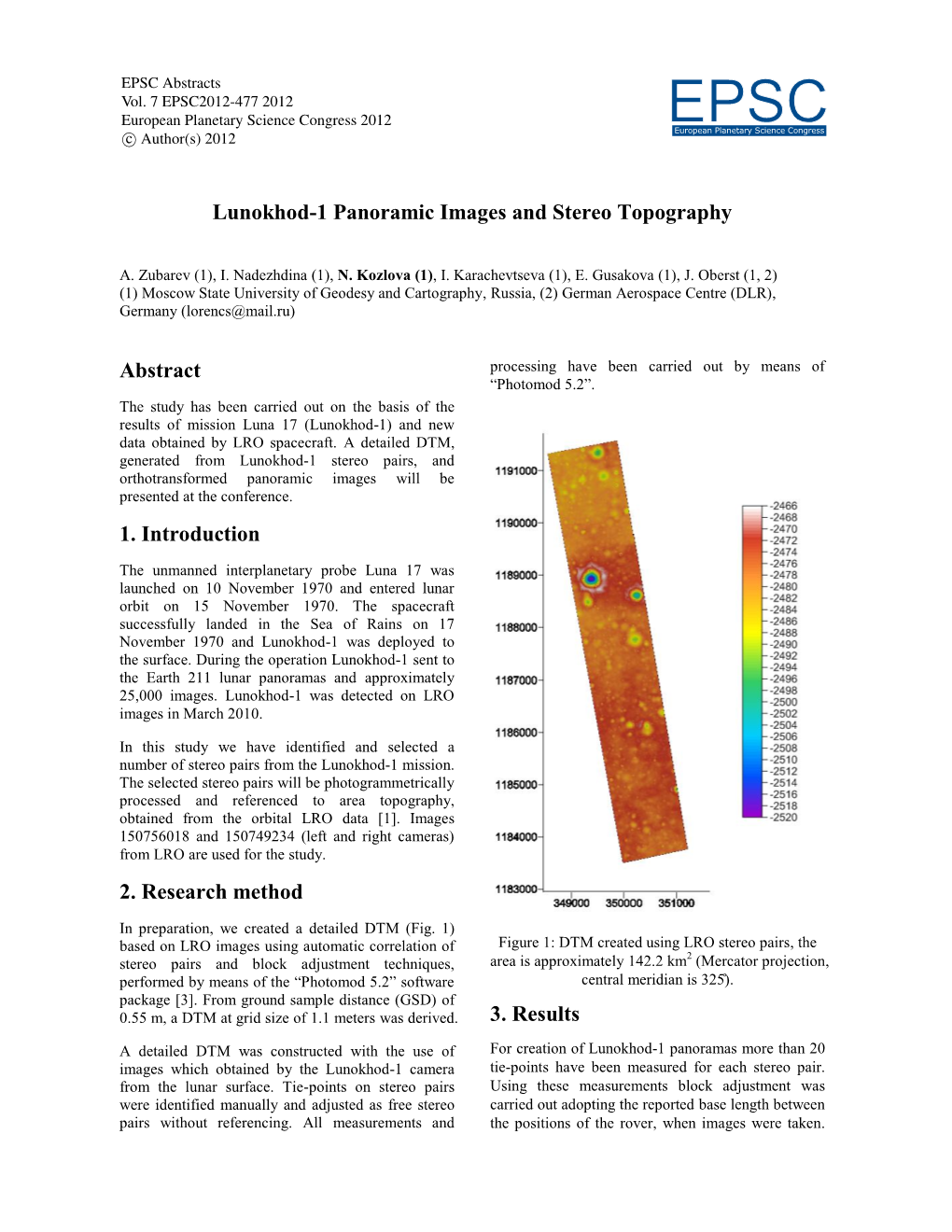 EPSC2012-477 2012 European Planetary Science Congress 2012 Eeuropeapn Planetarsy Science Ccongress C Author(S) 2012