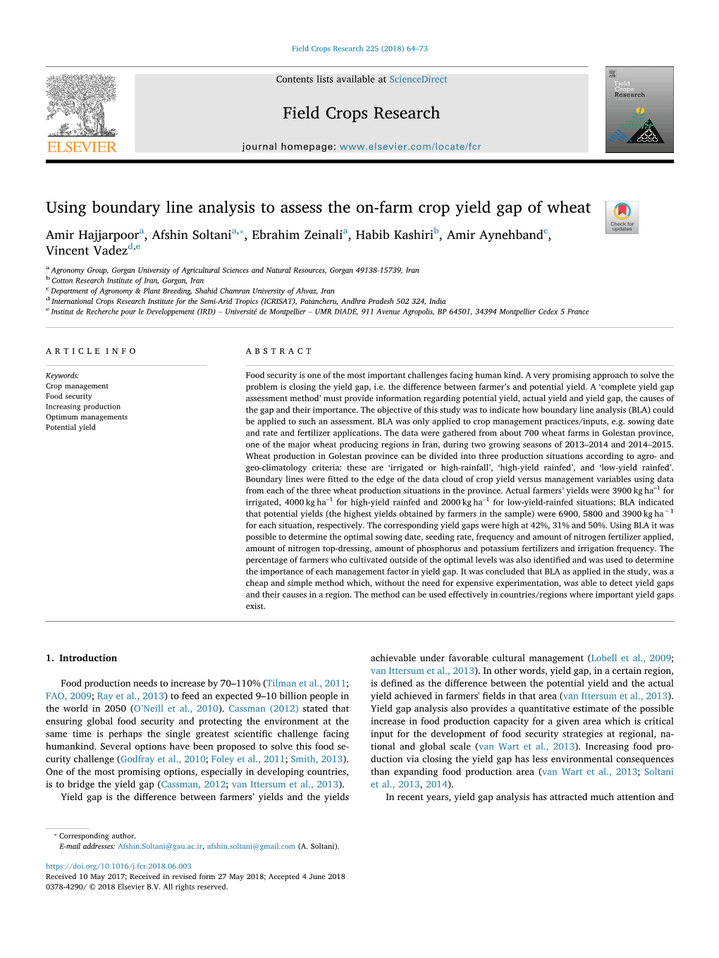 Using Boundary Line Analysis to Assess the On-Farm Crop Yield Gap