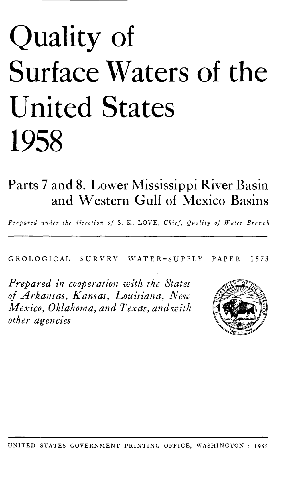 Quality of Surface Waters of the United States 1958