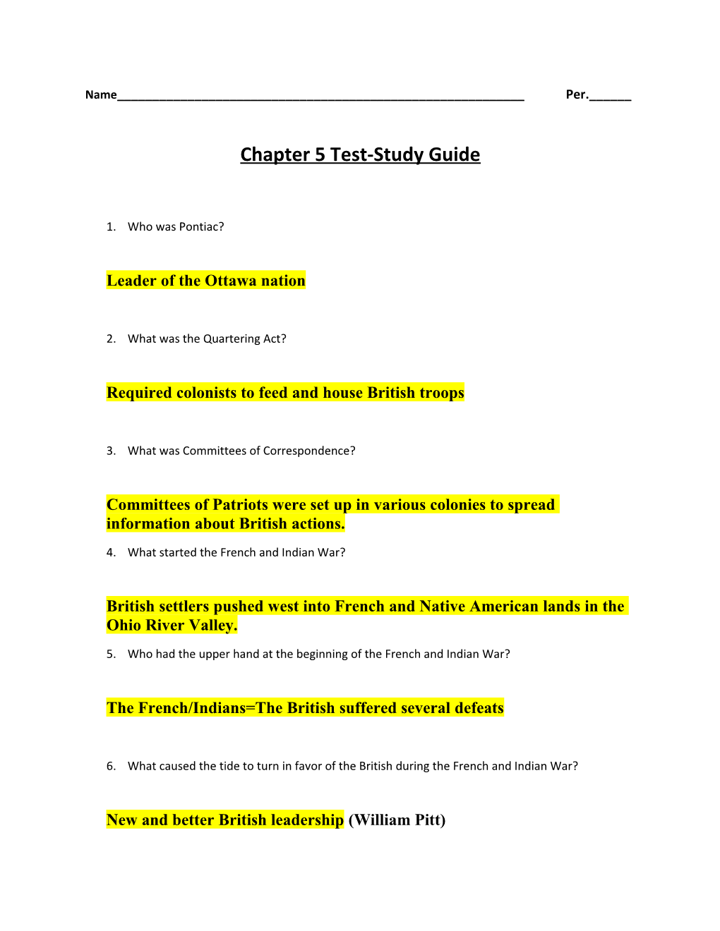 Chapter 5 Test-Study Guide