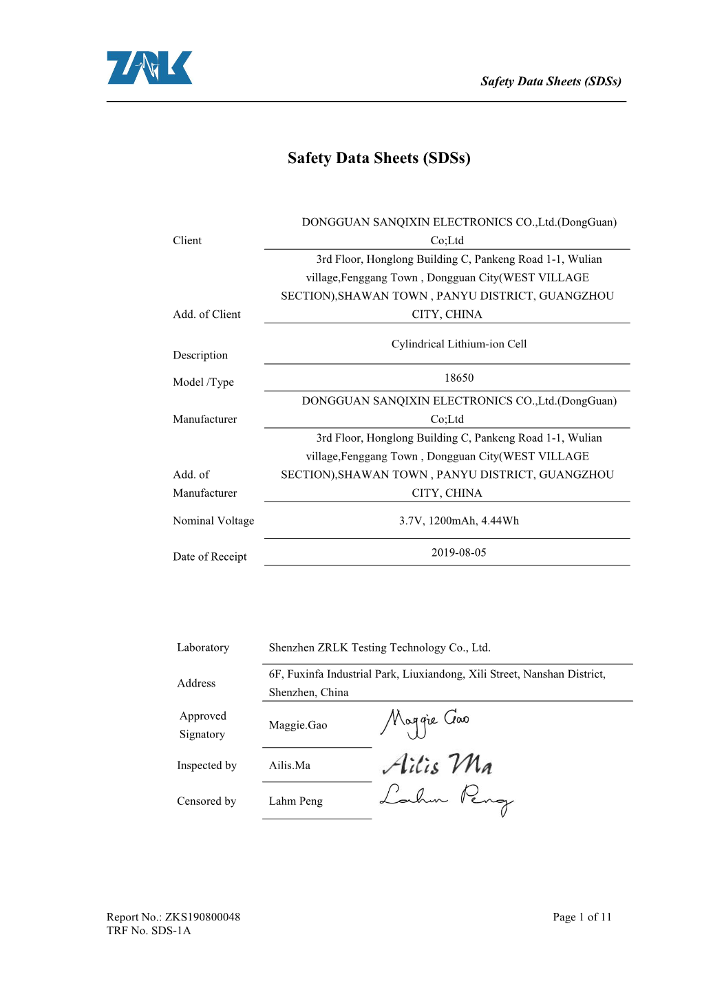 Safety Data Sheets (Sdss)