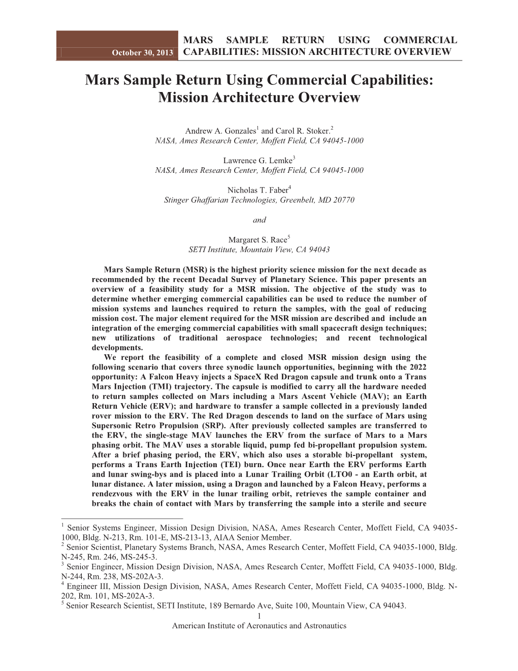 Mars Sample Return Using Commercial Capabilities: Mission Architecture Overview