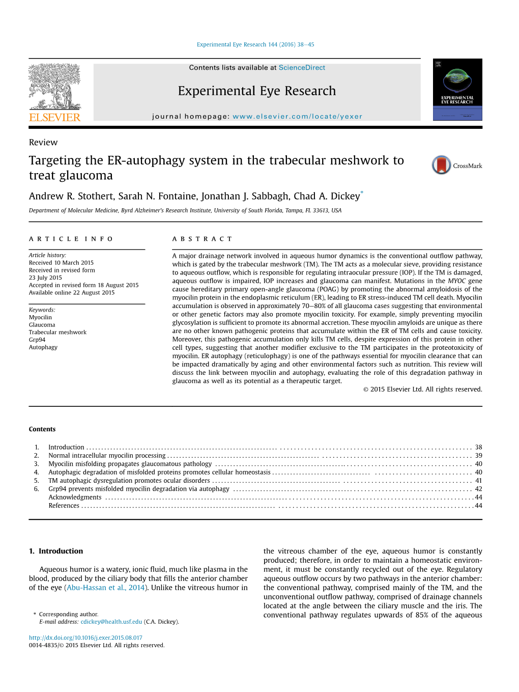 Targeting the ER-Autophagy System in the Trabecular Meshwork to Treat Glaucoma