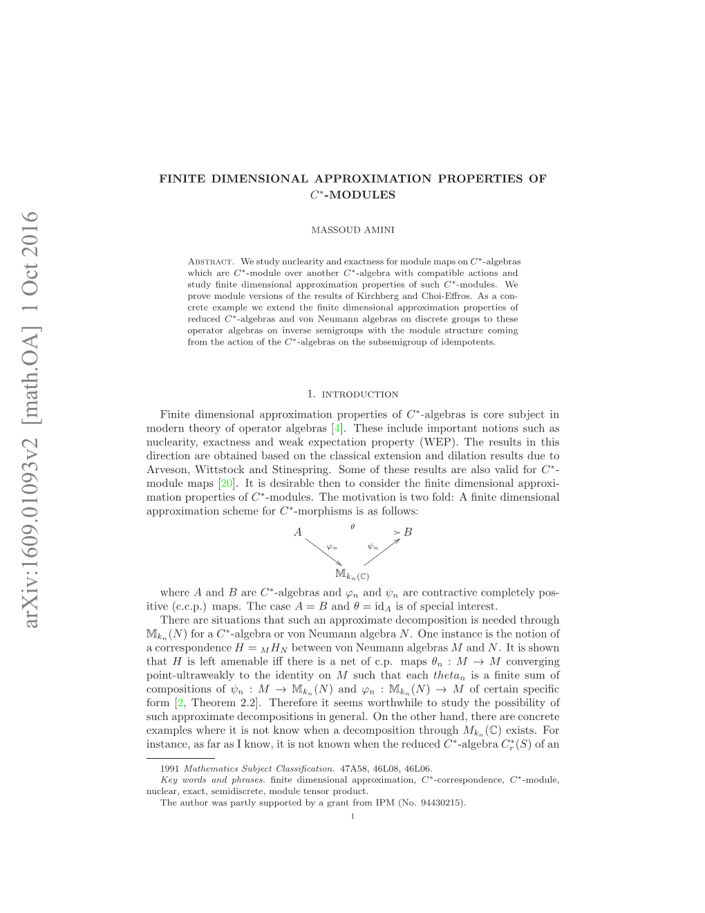 Arxiv:1609.01093V2 [Math.OA] 1 Oct 2016 That Tv Ccp)Mp.Tecase the Maps