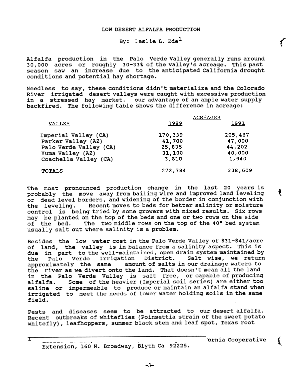 Leslie L. Edel Alfalfa Production in the Palo Verde Valley Generally Runs