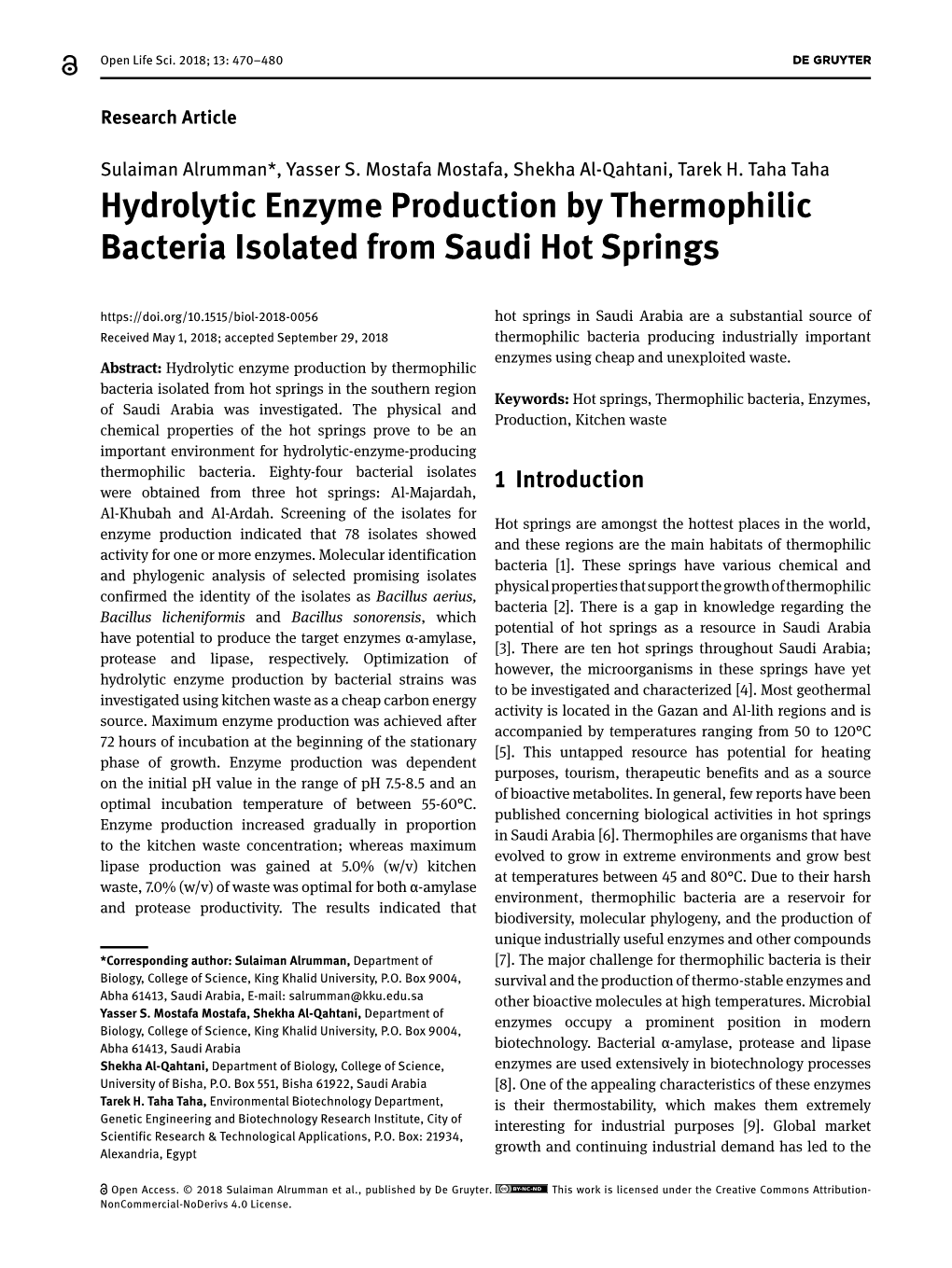 Hydrolytic Enzyme Production by Thermophilic Bacteria Isolated From