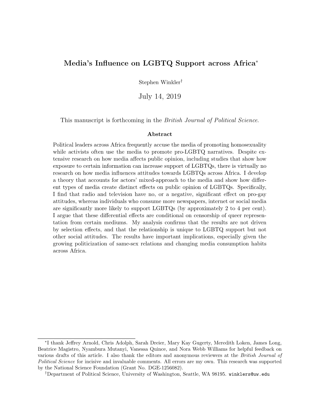 Media's Influence on LGBTQ Support Across Africa