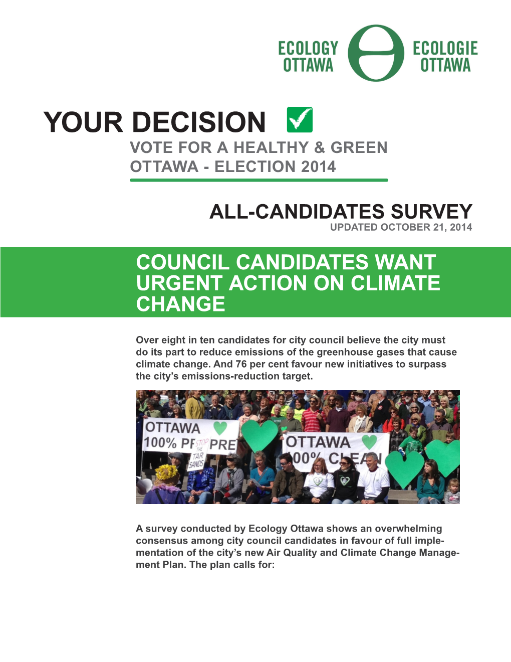 Your Decision Vote for a Healthy & Green Ottawa - Election 2014