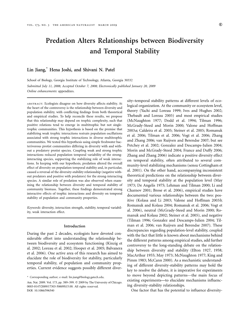 Predation Alters Relationships Between Biodiversity and Temporal Stability