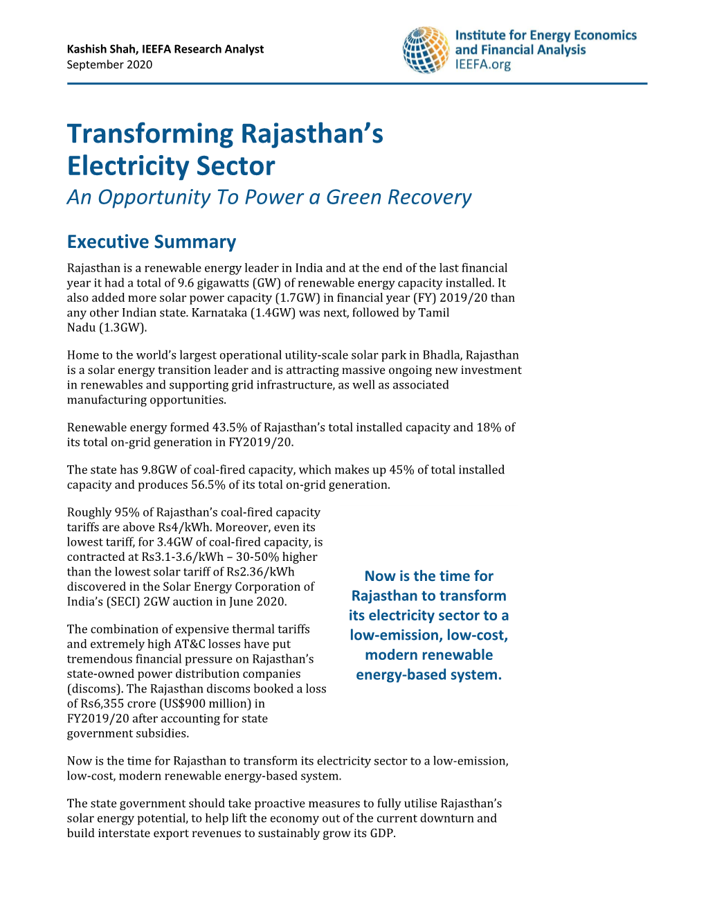 Transforming Rajasthan's Electricity Sector