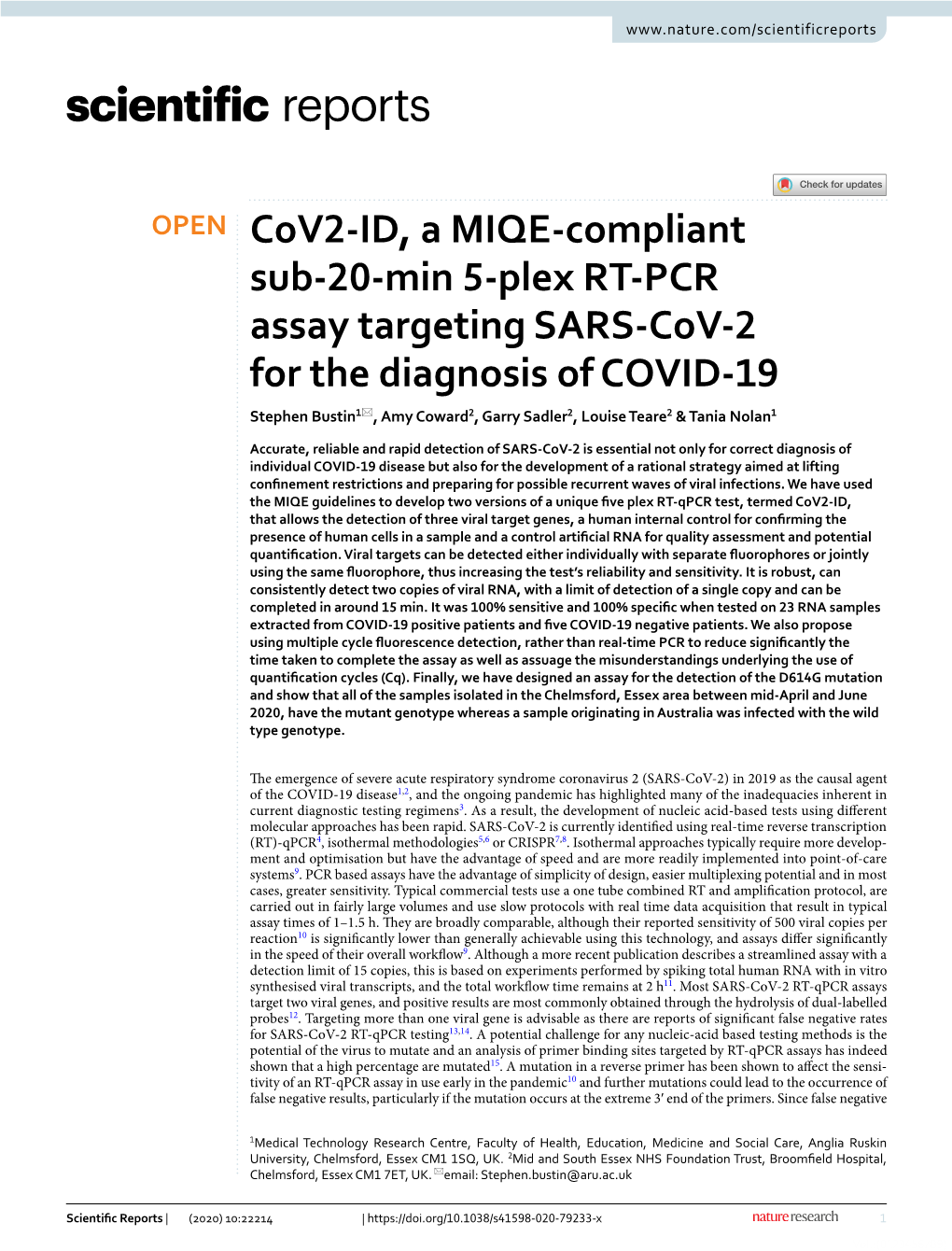 Cov2-ID, a MIQE-Compliant Sub-20-Min 5-Plex RT-PCR Assay