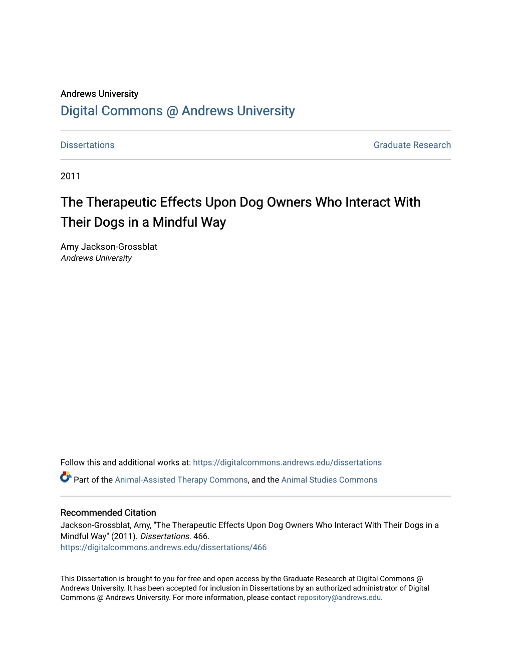 The Therapeutic Effects Upon Dog Owners Who Interact with Their Dogs in a Mindful Way