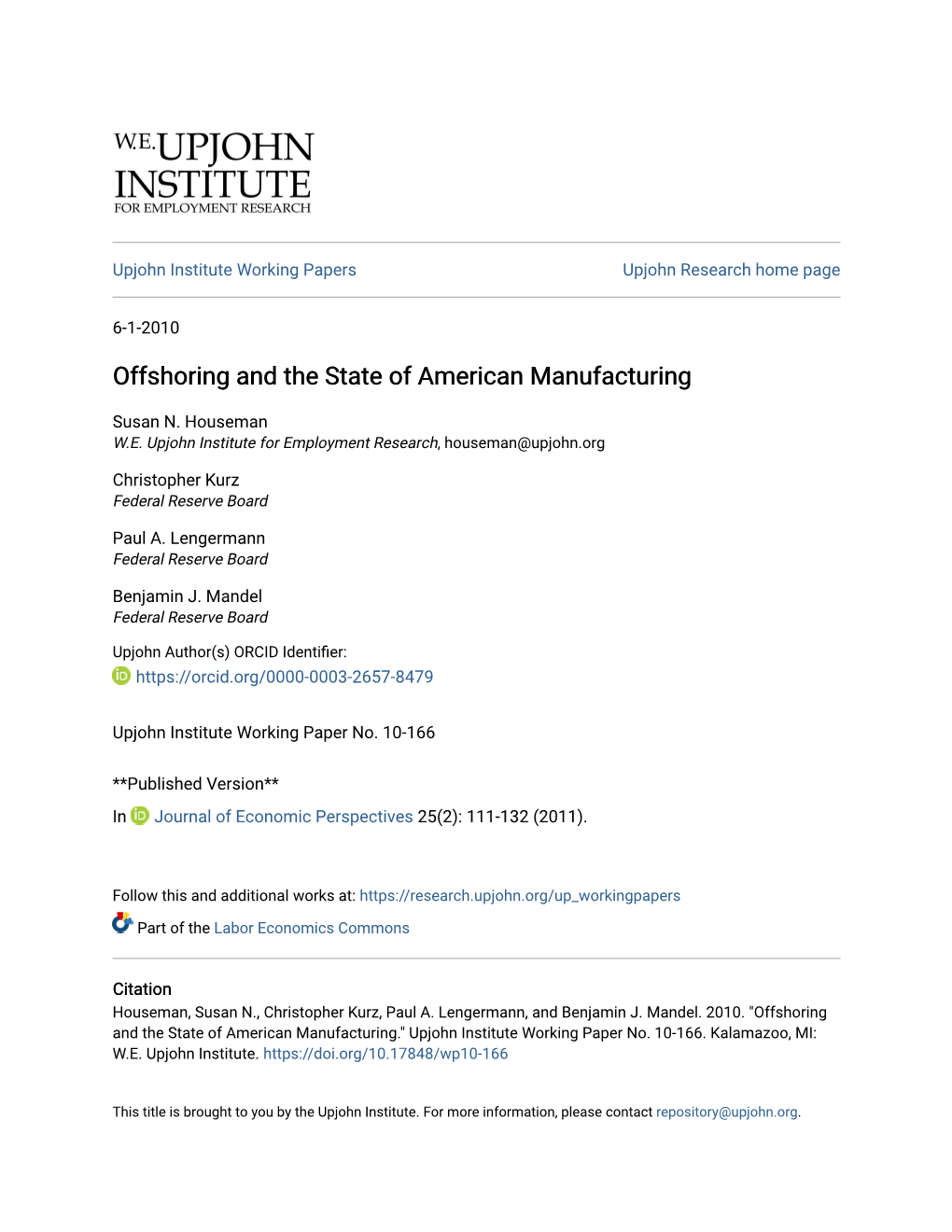 Offshoring and the State of American Manufacturing