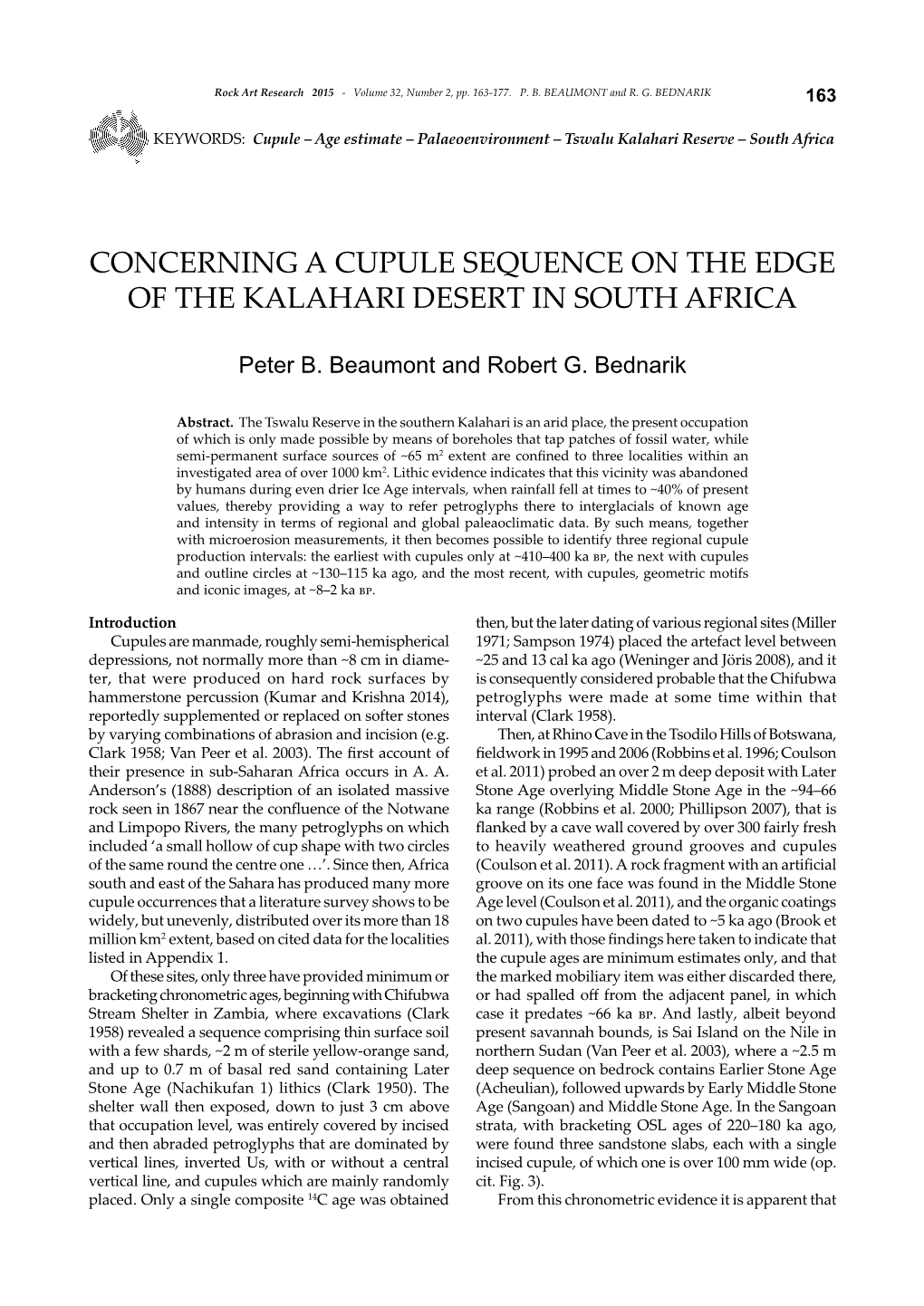 Concerning a Cupule Sequence on the Edge of the Kalahari Desert in South Africa