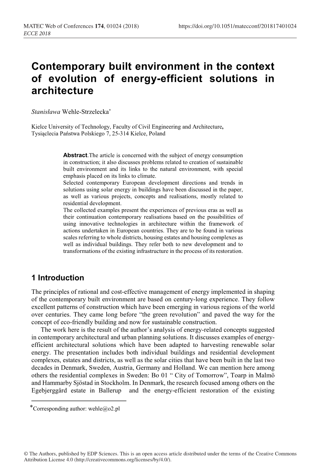 Contemporary Built Environment in the Context of Evolution of Energy-Efficient Solutions in Architecture