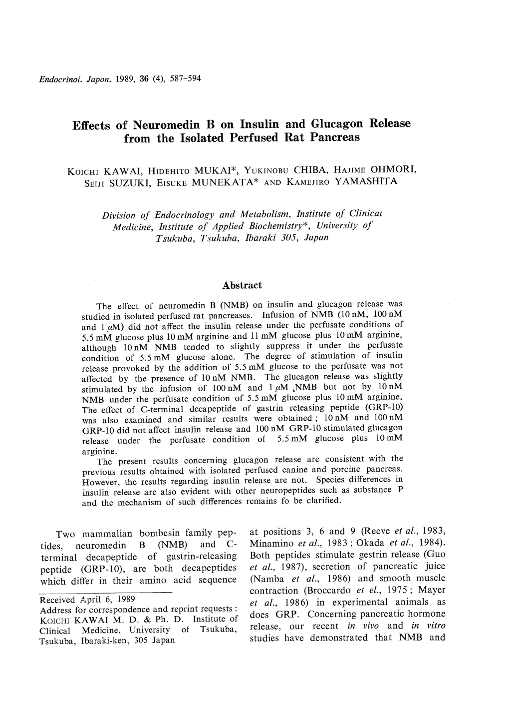 Effects of Neuromedin B on Insulin and Glucagon Release from the Isolated Perfused Rat Pancreas