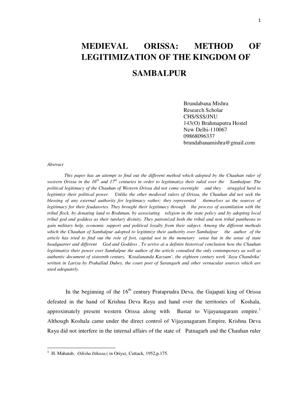 Method of Legitimization of the Kingdom of Sambalpur