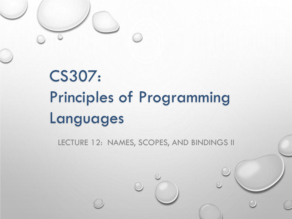 CS307: Principles of Programming Languages